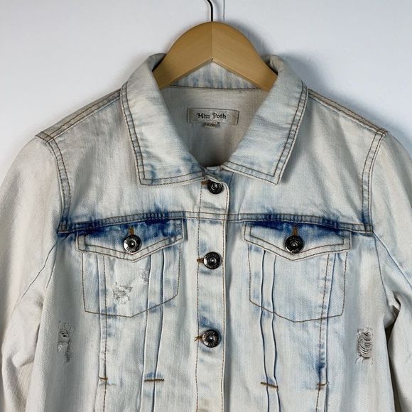 Miss Posh Button Front Light Wash Jean Jacket - Picture 3 of 7